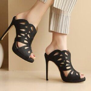 Caged Glitter Stiletto Heels